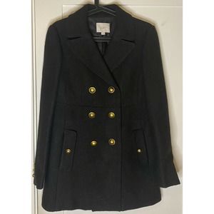 Ann Taylor LOFT Womens Peacoat Sz 6 Black Wool and Rayon W/Gold Buttons